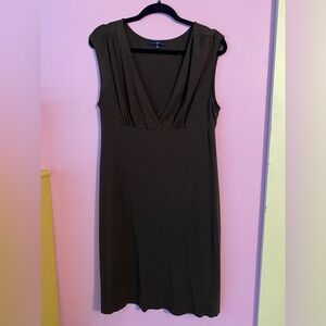 Casual V-Neck Chocolate Brown Sleeveless T-Shirt Dress